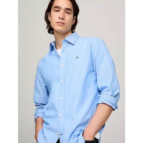 Tommy Hilfiger Men’s Large Pale Blue Button Down Poplin Long Sleeved Shirt •Flaw - Picture 13 of 14